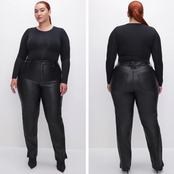 GOOD AMERICAN GOOD BOY FAUX LEATHER PANTS Black womens size 18